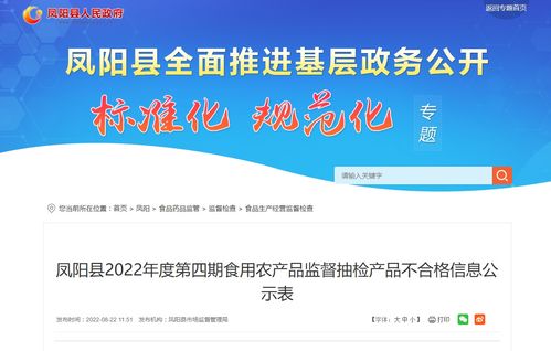 安徽省滁州市凤阳县2022年度第四期食用农产品监督抽检产品不合格信息公示表